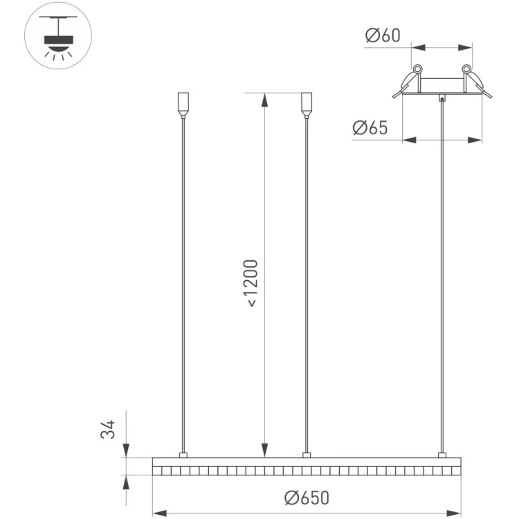Подвесная люстра Arlight SP-DIAMOND-R650-36W Day4000 (BK, 45 deg, 230V, TRIAC) 054481