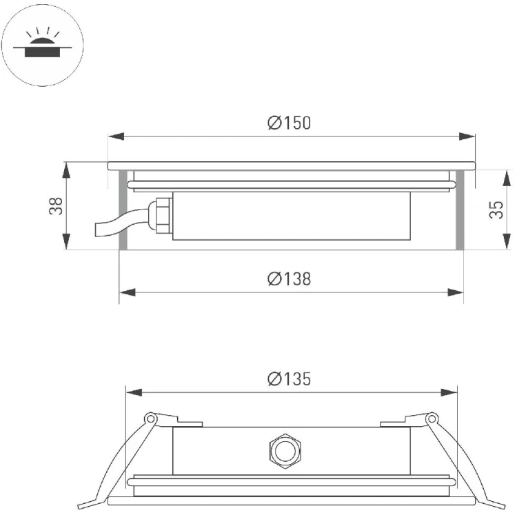 Грунтовый светильник Arlight ART-GROUND-SLIM-R150-12W Warm3000 (SL, 35 deg, 24V) 038166