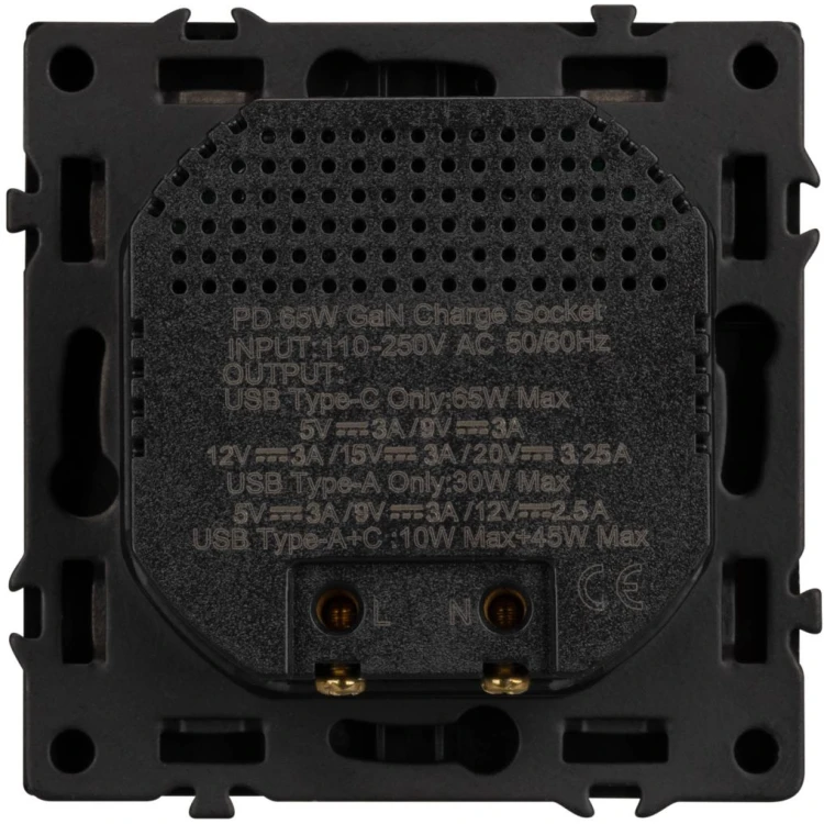 Механизм розетки с быстрой USB зарядкой Arlight SCT-NOBE-MUAC-SFPL-FC-BK (65W, QC3) 054317