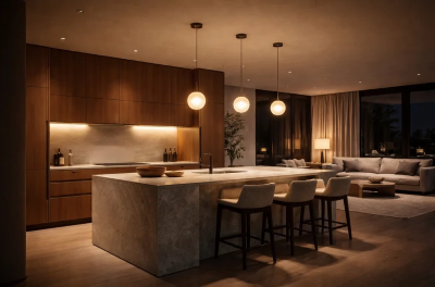 Освещение кухонного острова: акцент, функциональность и зрительный баланс