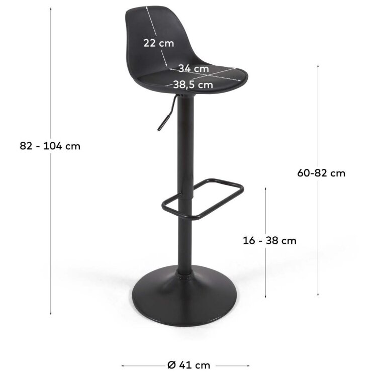 Барный стул Orlando-T из черной экокожи и черной матовой стали 60-82 см