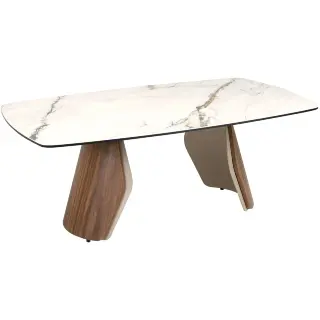 Овальный столик 2167 из керамики с мраморной отделкой, стали и ореха