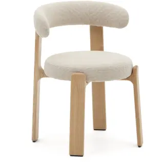 Granite Стул на 4 ножках из бежевого шенилла и массива ясеня в натуральной отделке