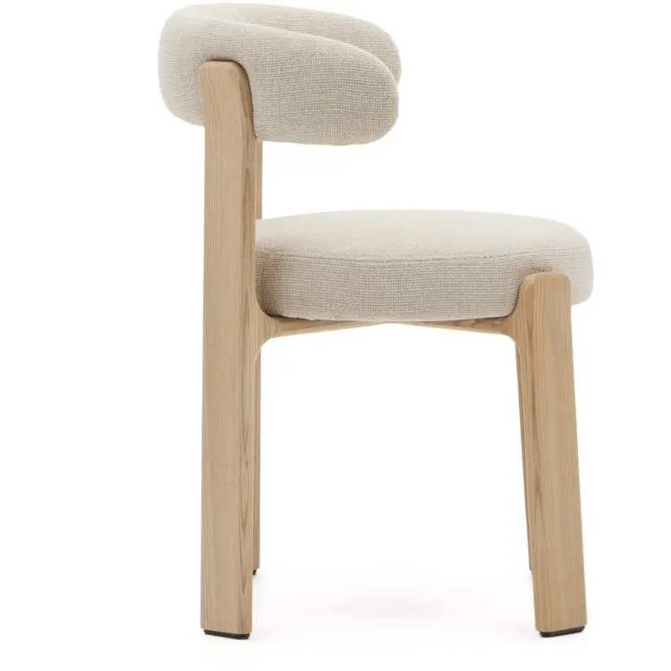 Granite Стул на 4 ножках из бежевого шенилла и массива ясеня в натуральной отделке