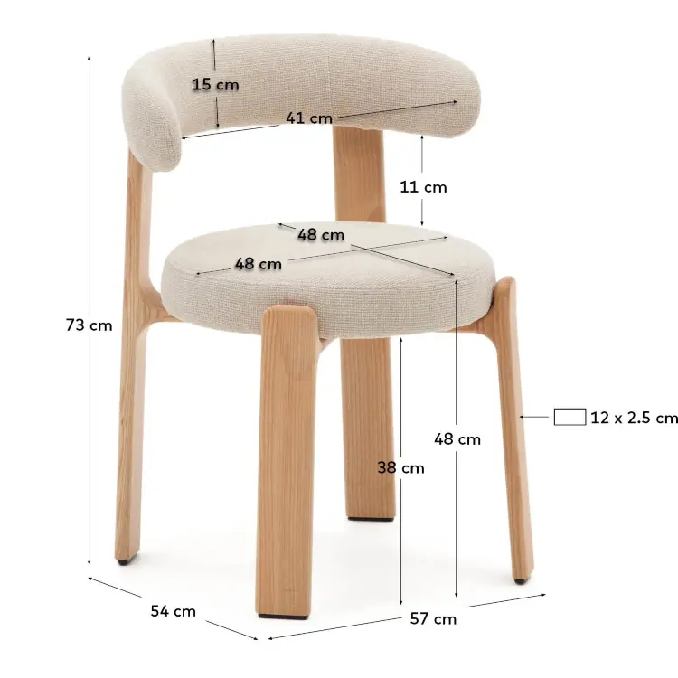 Granite Стул на 4 ножках из бежевого шенилла и массива ясеня в натуральной отделке