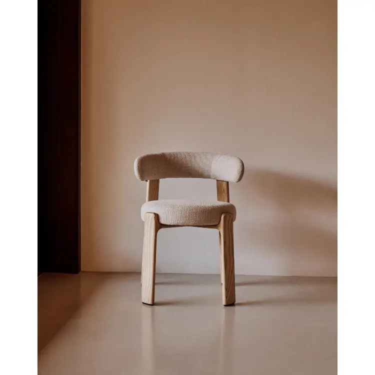 Granite Стул на 4 ножках из бежевого шенилла и массива ясеня в натуральной отделке