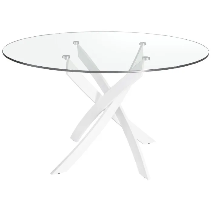 Круглый обеденный стол из закаленного стекла и белой стали 1138-Ø130