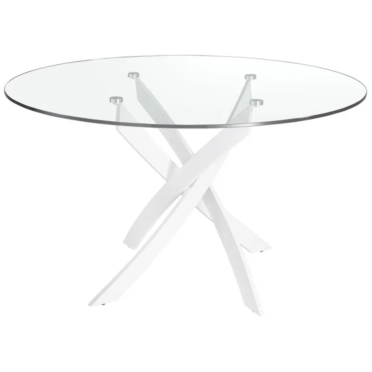 Круглый обеденный стол из закаленного стекла и белой стали 1138-Ø130
