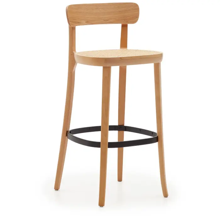 Барный стул Romane из бука с натуральной отделкой шпона ясеня и сиденьем из ротанга