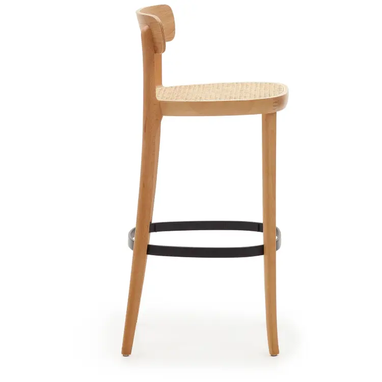 Барный стул Romane из бука с натуральной отделкой шпона ясеня и сиденьем из ротанга