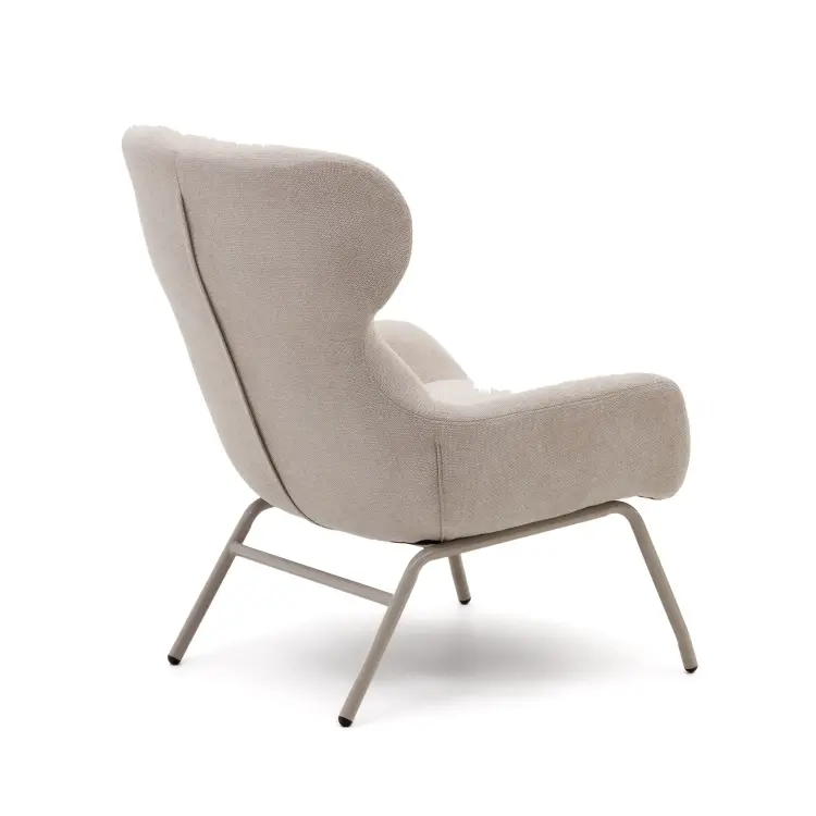 Belina Кресло из бежевой синели и стали с белой отделкой