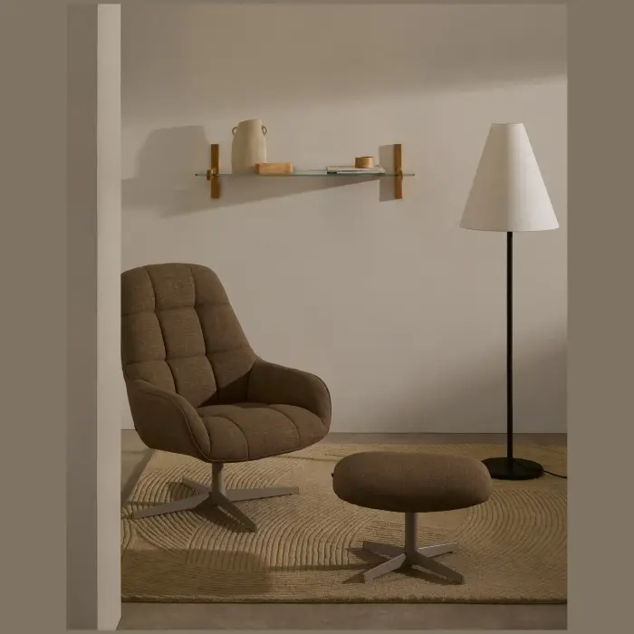 Jaspe Вращающийся пуф светло-коричневого цвета с серой отделкой металла