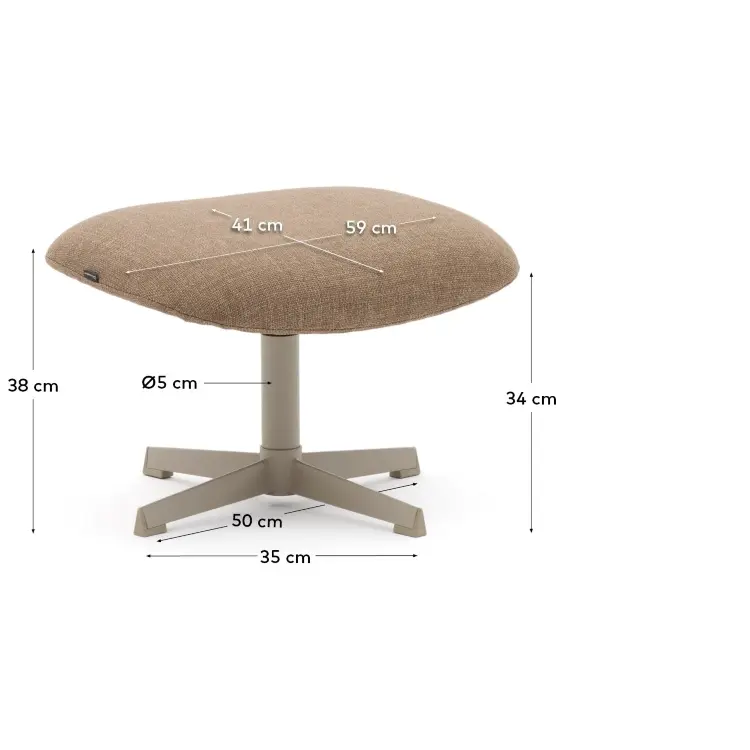 Jaspe Вращающийся пуф светло-коричневого цвета с серой отделкой металла