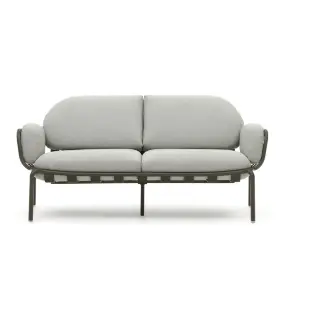 Уличный диван Joncols из серой ткани и зеленым алюминиевым каркасом 164 см