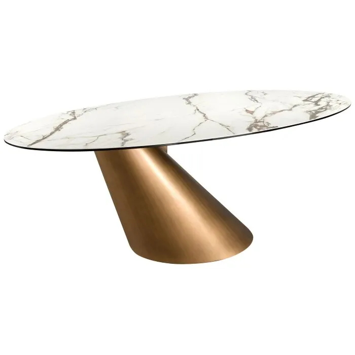 Овальный обеденный стол 1160 из керамики в мраморной отделке и стали бронзового цвета
