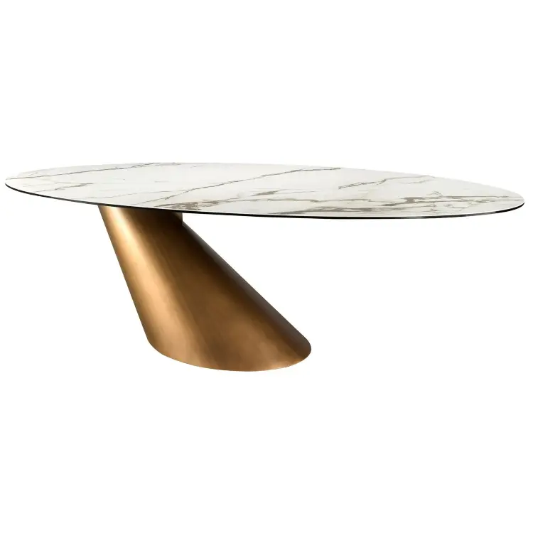 Овальный обеденный стол 1160 из керамики в мраморной отделке и стали бронзового цвета