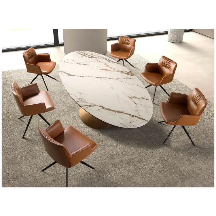 Овальный обеденный стол 1160 из керамики в мраморной отделке и стали бронзового цвета