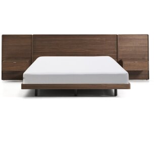 Кровать Norlen с 2 прикроватными тумбочками из орехового шпона с темной отделкой LED 160 x 200 см