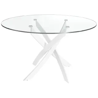 Круглый обеденный стол из закаленного стекла и белой стали 1138-Ø140
