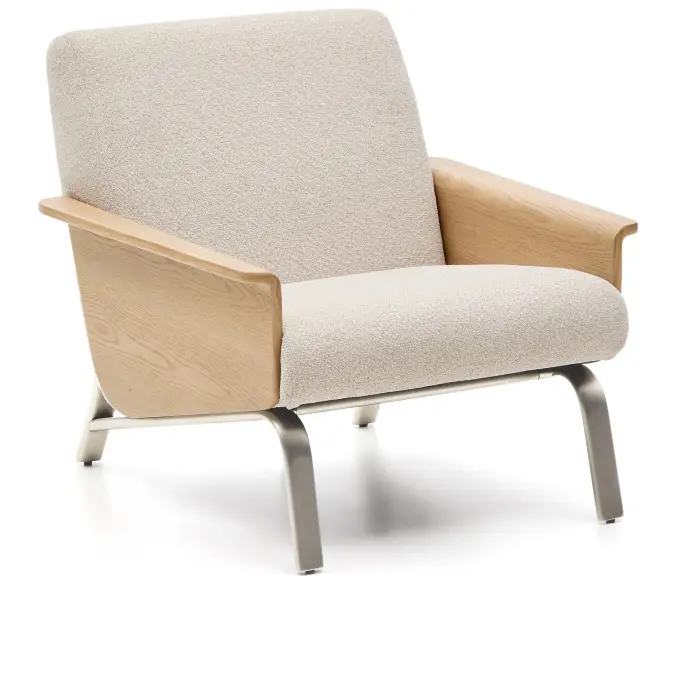 Кресло Amsen бежевое из дубовой фанеры со стальными ножками