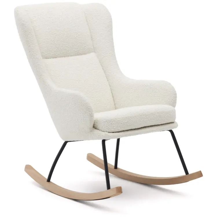 Maustin Кресло-качалка из белой овчины со стальной конструкцией и деревом бука