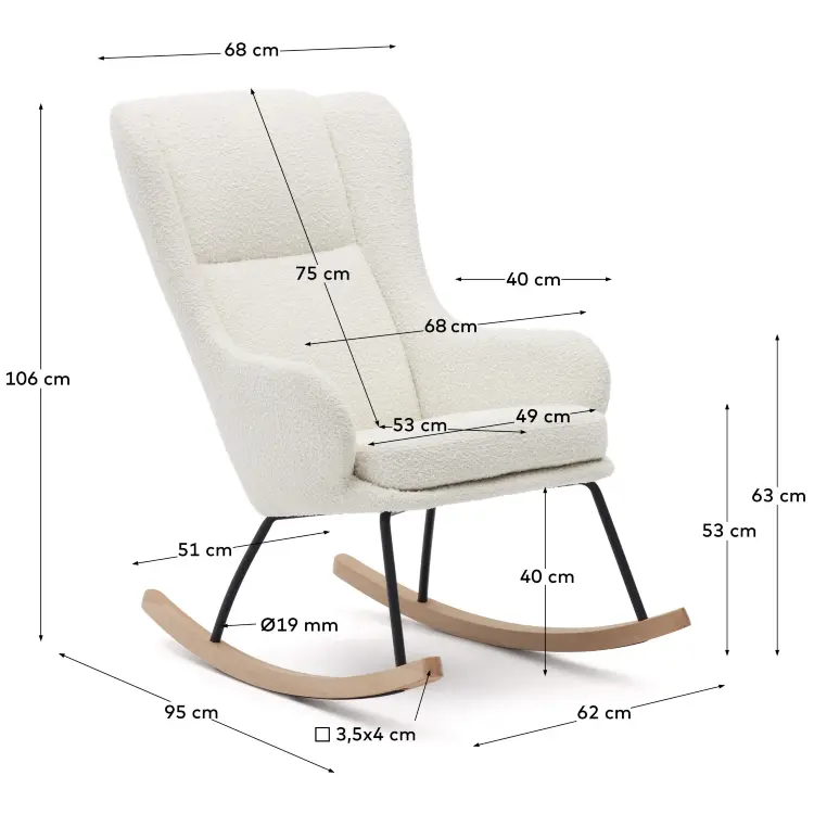 Maustin Кресло-качалка из белой овчины со стальной конструкцией и деревом бука