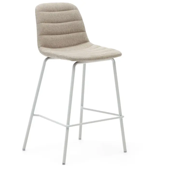 Полубарный стул Zunilda из синели бежевого цвета и стали с матовой белой отделкой