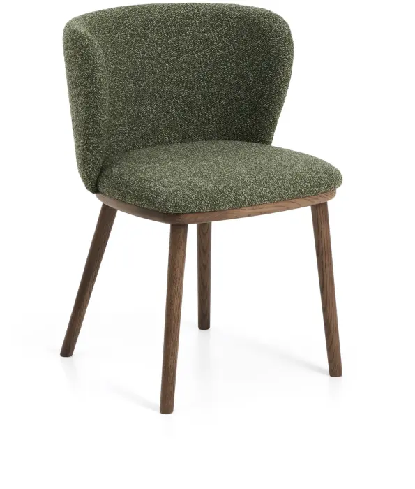 Стул Ciselia из темно-зеленого шенилла с ножками из ясеня в отделке орех