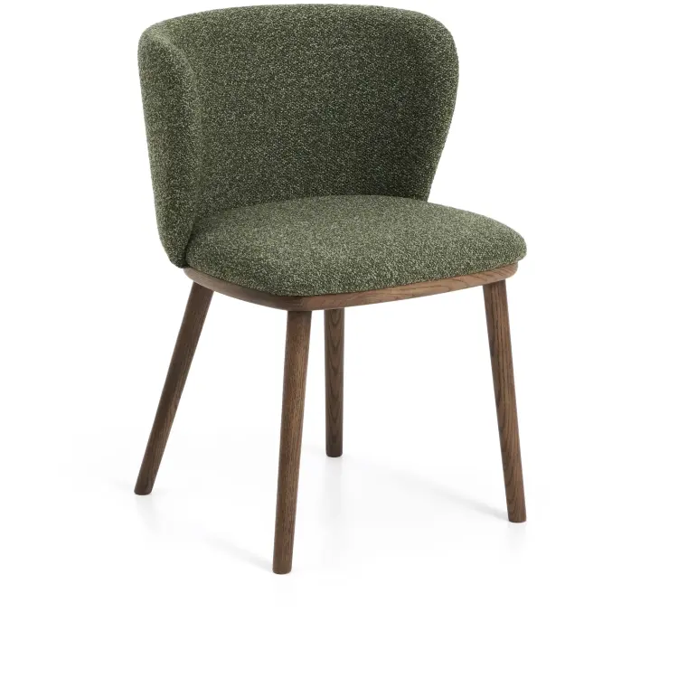 Стул Ciselia из темно-зеленого шенилла с ножками из ясеня в отделке орех