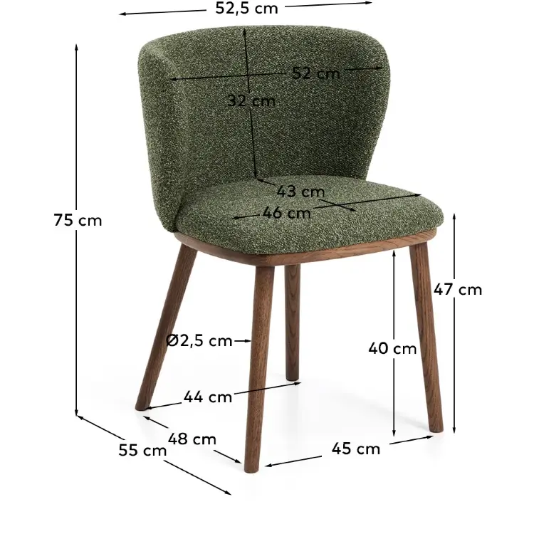 Стул Ciselia из темно-зеленого шенилла с ножками из ясеня в отделке орех
