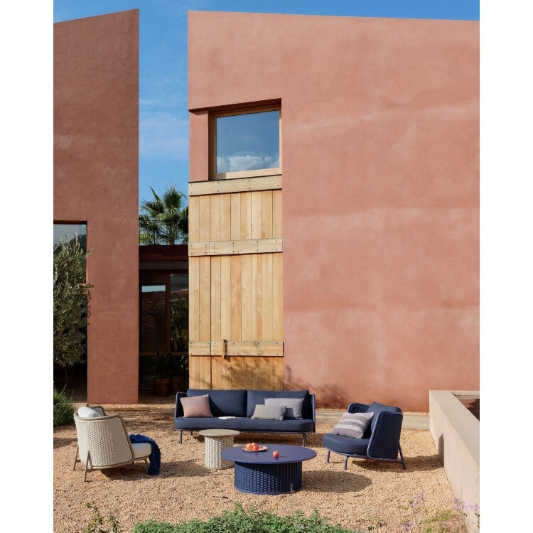 Уличный журнальный столик Sedalis из алюминия и синей веревки, Ø100 см