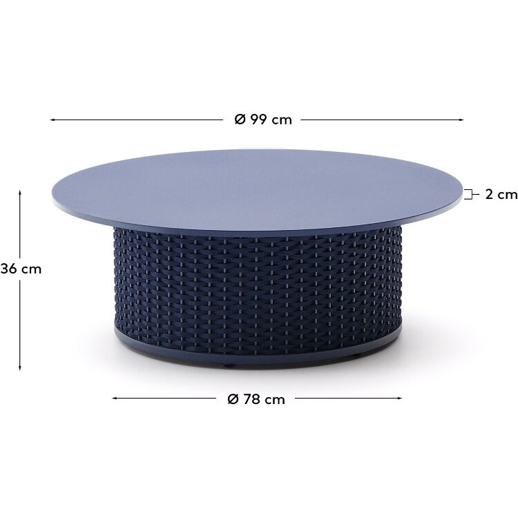 Уличный журнальный столик Sedalis из алюминия и синей веревки, Ø100 см