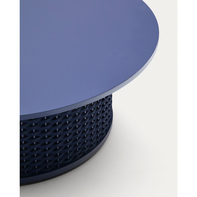 Уличный журнальный столик Sedalis из алюминия и синей веревки, Ø100 см