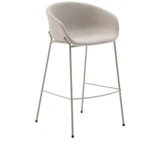 Барный стул Yvette из бежевого шенилла с бежевыми стальными ножками 75 см