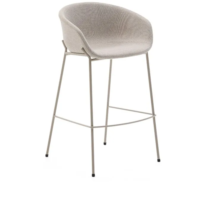 Барный стул Yvette из бежевого шенилла с бежевыми стальными ножками 75 см