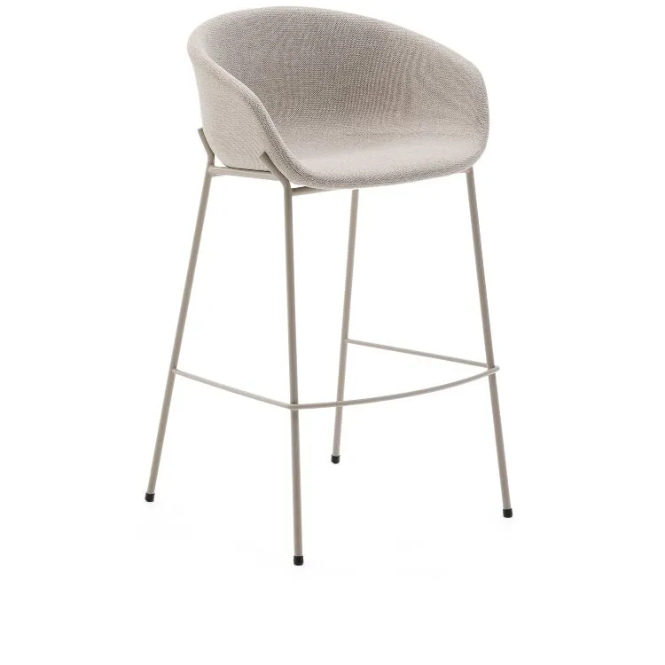 Барный стул Yvette из бежевого шенилла с бежевыми стальными ножками 75 см