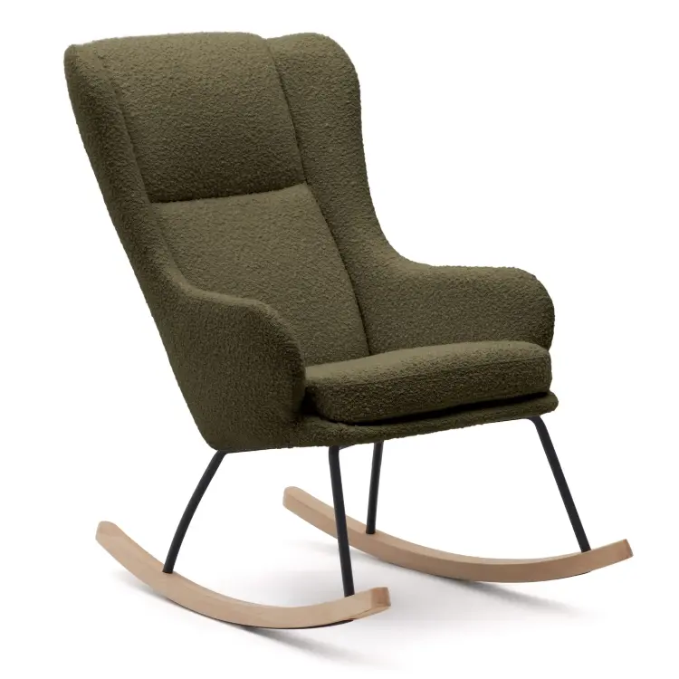 Maustin Кресло-качалка из темно-зеленой овчины со стальной конструкцией и деревом бука