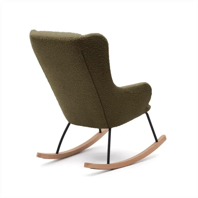Maustin Кресло-качалка из темно-зеленой овчины со стальной конструкцией и деревом бука