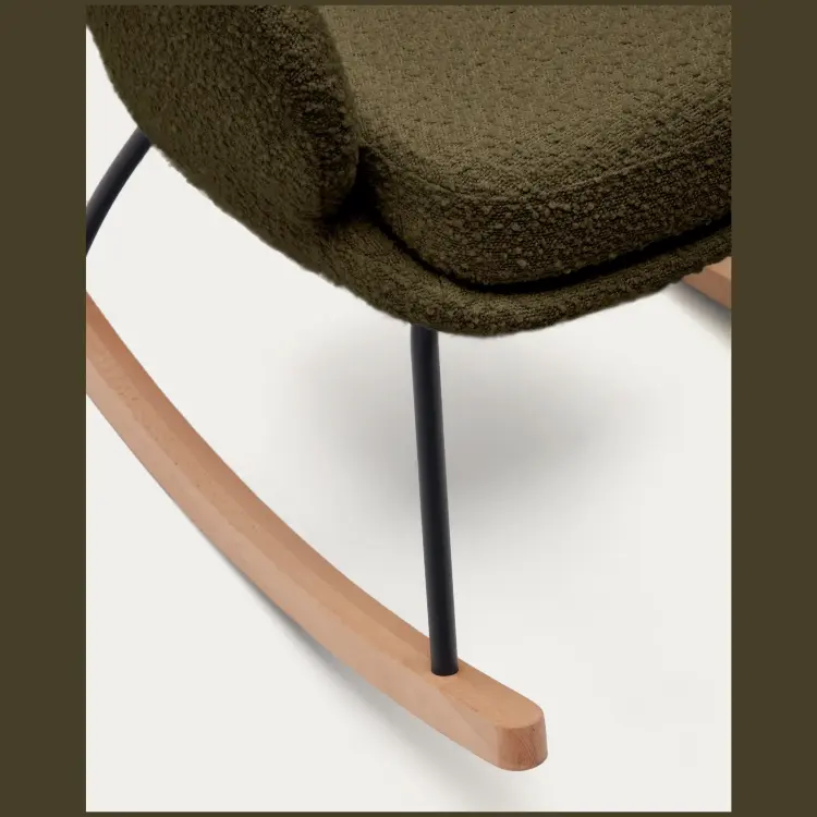 Maustin Кресло-качалка из темно-зеленой овчины со стальной конструкцией и деревом бука