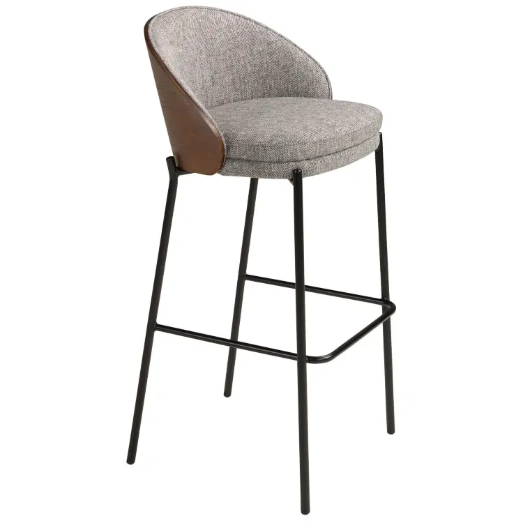 Барный стул 4127/BS-S197 из серой ткани и спинкой из ореха