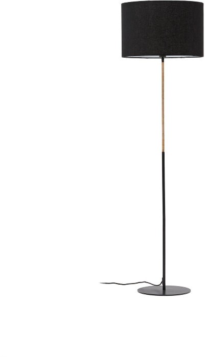 Торшер Canar из металла и ротанга с черным хлопковым абажуром