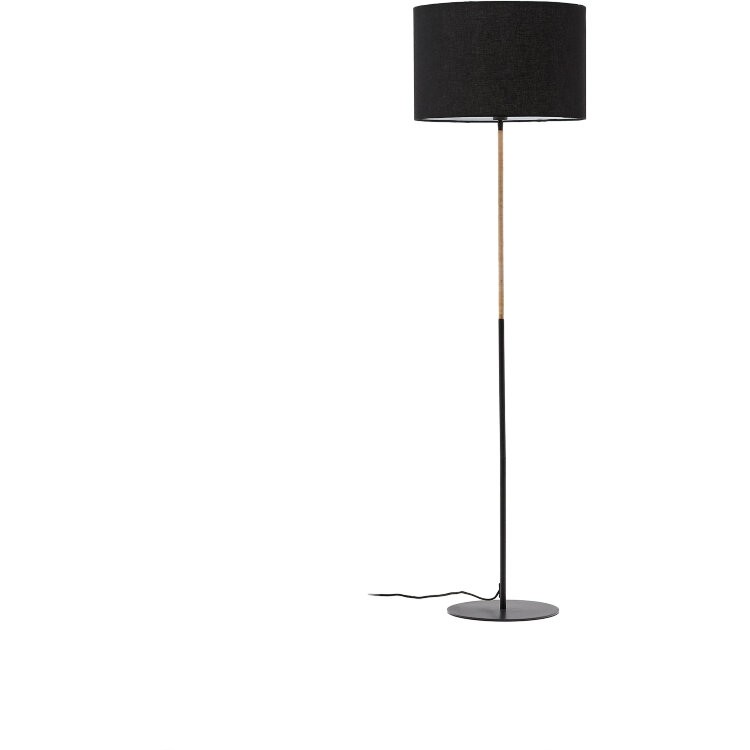 Торшер Canar из металла и ротанга с черным хлопковым абажуром