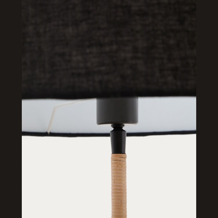 Торшер Canar из металла и ротанга с черным хлопковым абажуром