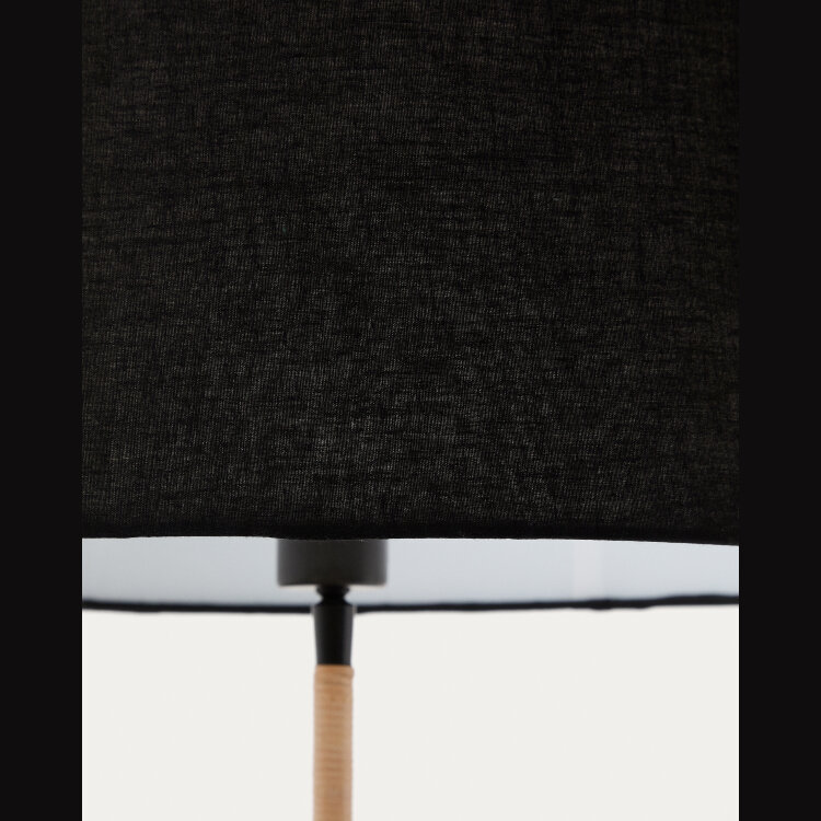 Торшер Canar из металла и ротанга с черным хлопковым абажуром