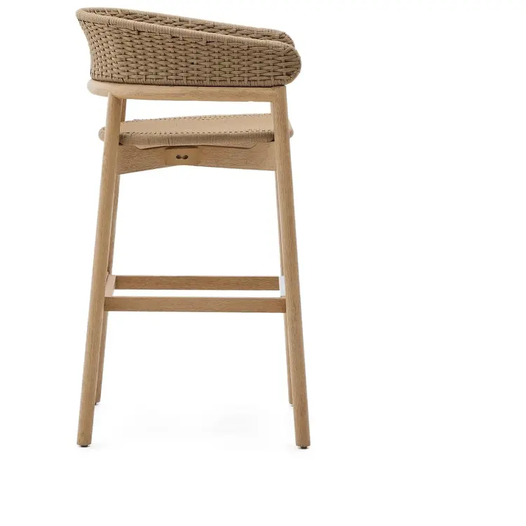 Барный стул Arinella из массива акации с натуральной отделкой и бежевой веревкой, высота 75 см