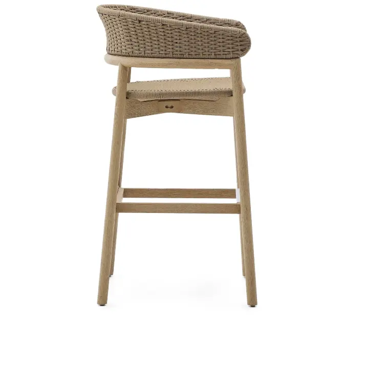 Барный стул Arinella из массива акации с натуральной отделкой и бежевой веревкой, высота 75 см