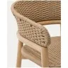 Барный стул Arinella из массива акации с натуральной отделкой и бежевой веревкой, высота 75 см
