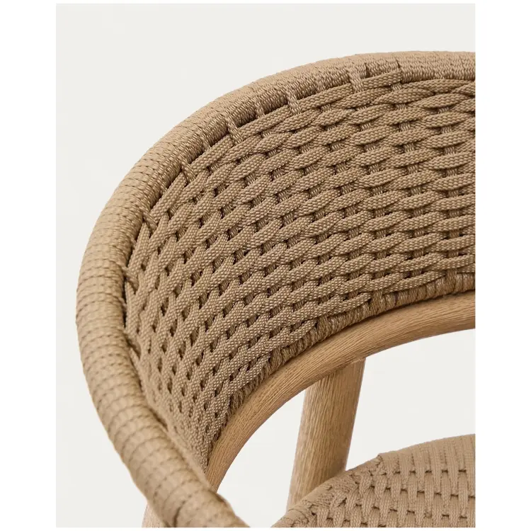 Барный стул Arinella из массива акации с натуральной отделкой и бежевой веревкой, высота 75 см