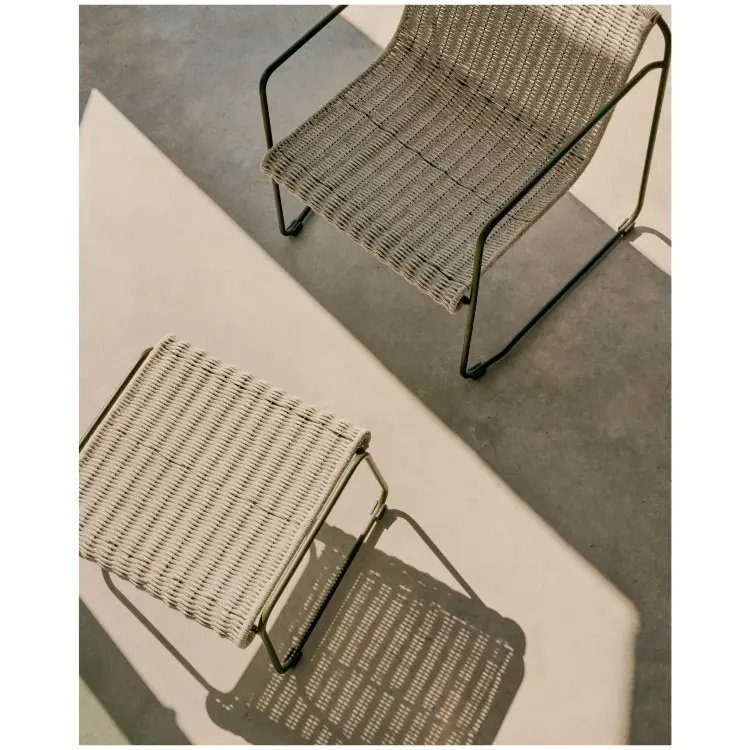 Кресло Maurina из оцинкованной стали зеленого цвета и серой веревки