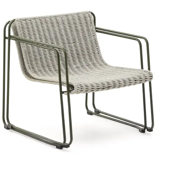 Кресло Maurina из оцинкованной стали зеленого цвета и серой веревки